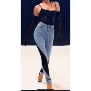 Mugler x H&M Sculpted Panel Jeans – Blue Denim with Black Inserts – US 8